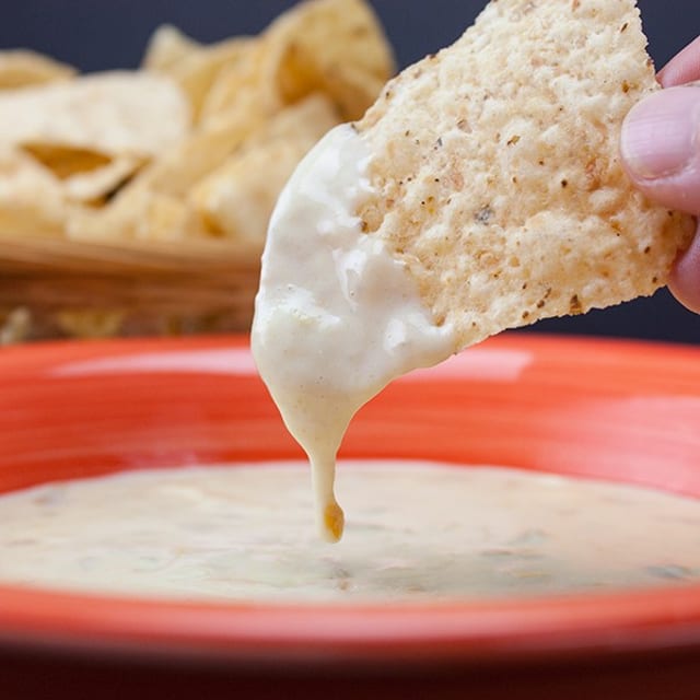 Homemade Queso Dip and Chips.